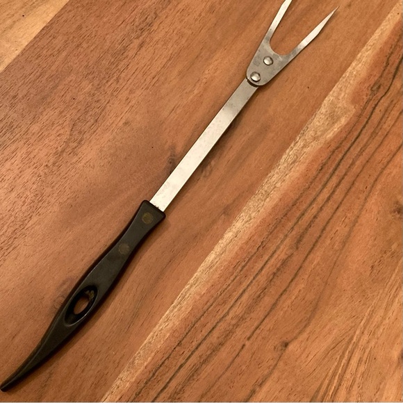 Vintage Stanley Stainless Steel Meat Fork with Unique Curved Keyhole Handle - Picture 1 of 12